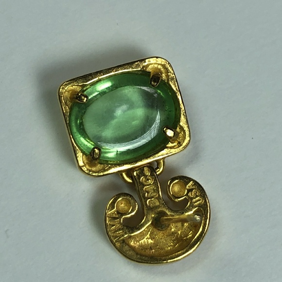 Gold and Green Stone Earrings - Picture 3 of 5